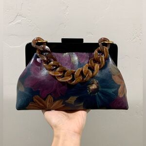 Handmade Genuine Leather Floral Print Acrylic Frame Clutch/Wristlet/Crossbody